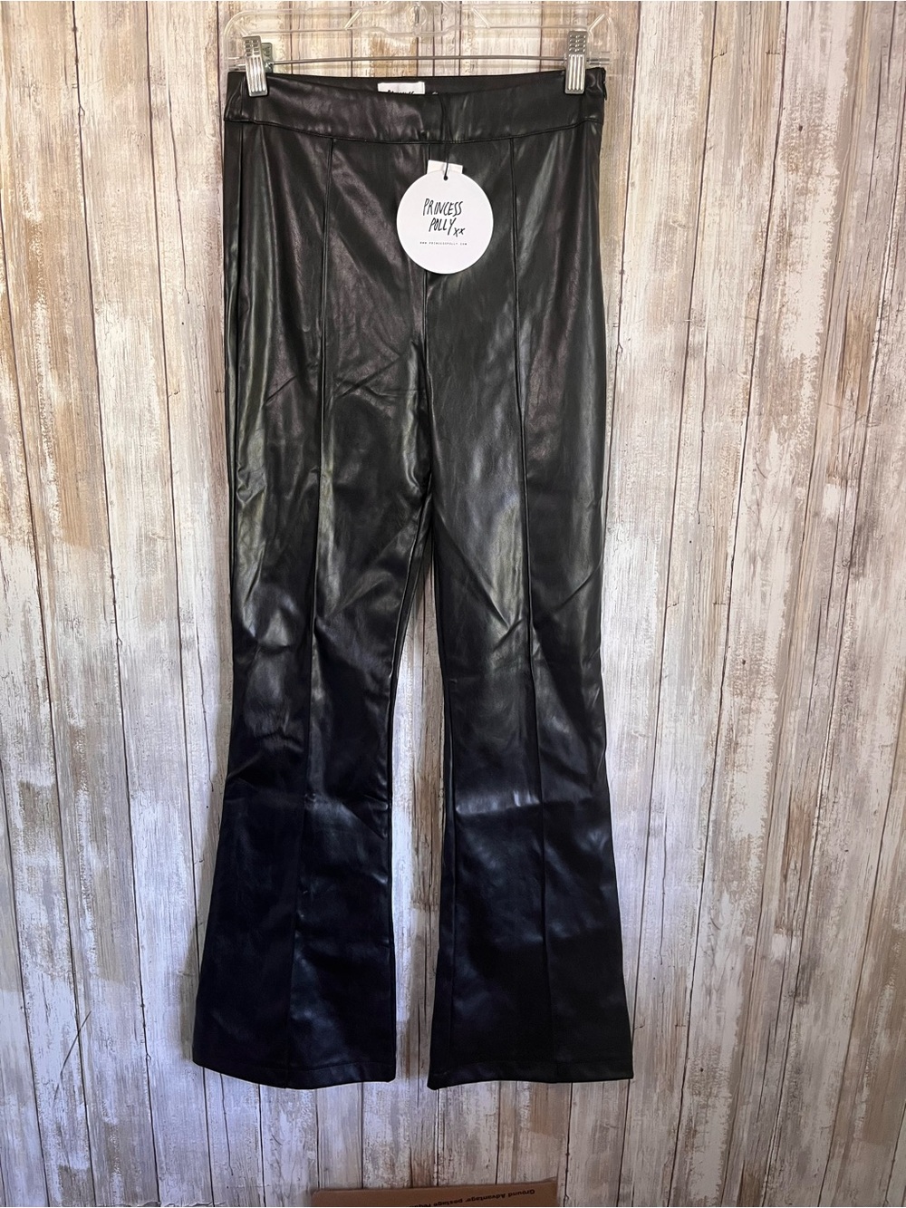 Princess Polly Braden Pants Size 4 Black Faux Leather High Rise Flare NWT - Picture 2 of 7